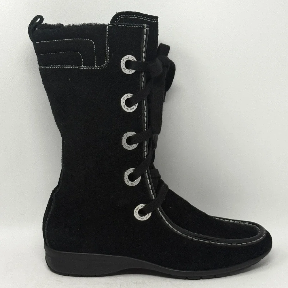 Cole Haan Mardi Womens Moc Toe Black Suede Leather Boot Boho Hipster Money 8B